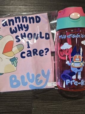 Bluey Pink Kids Tee & Pink Water Bottle Set